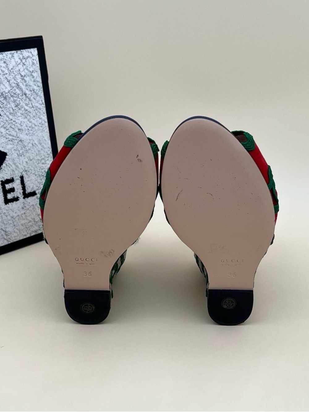 🚩steal Gucci Red & Green Wavy Espadrille Wedge Sandals - Picture 5 of 6
